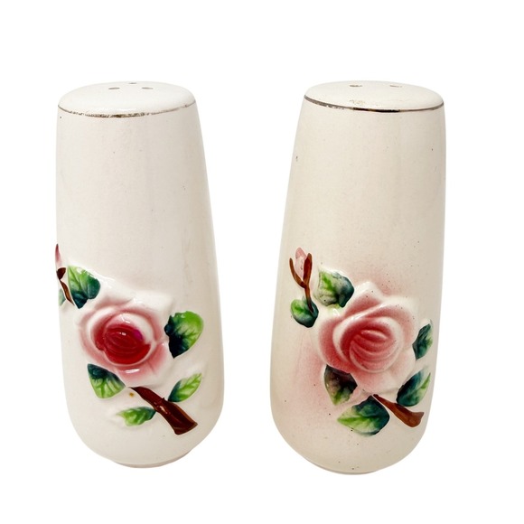 Vintage 1940s Japan Salt & Pepper Shakers Raised Roses Ceramic - Picture 2 of 11